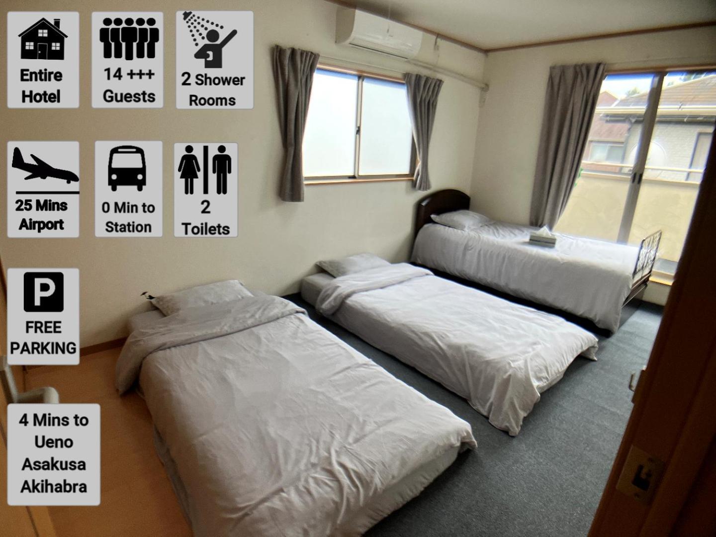 Entire Beside Asakusa, Ueno, Akihabara And Skytree Tower Between 3 Train Stations And Contains 3 Bedrooms, 2 Bathrooms And 2 Toilets For 14 Guests * Tokio